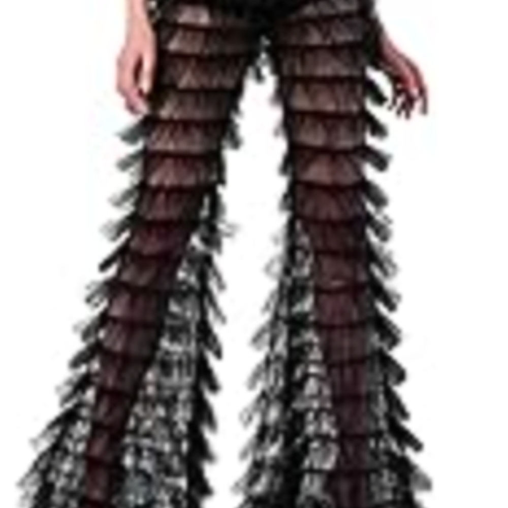 Allegra K Black Flare Pants with Dramatic Ruffles